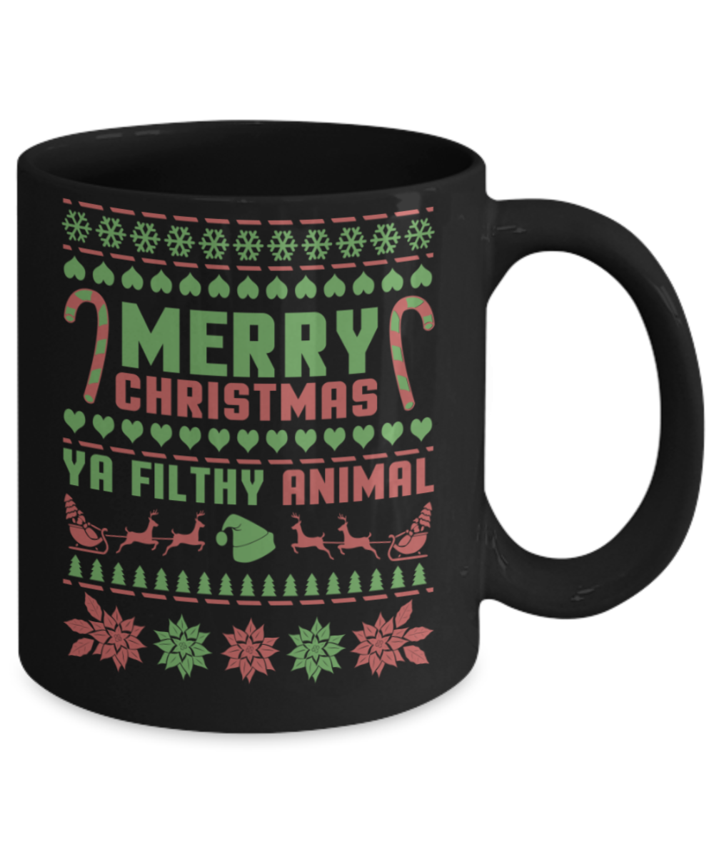 Christmas gift ideas, Merry Christmas Ya Filthy Animal - Funny Black Porcelain Coffee Mug Cute Ceramic Cup 11 oz