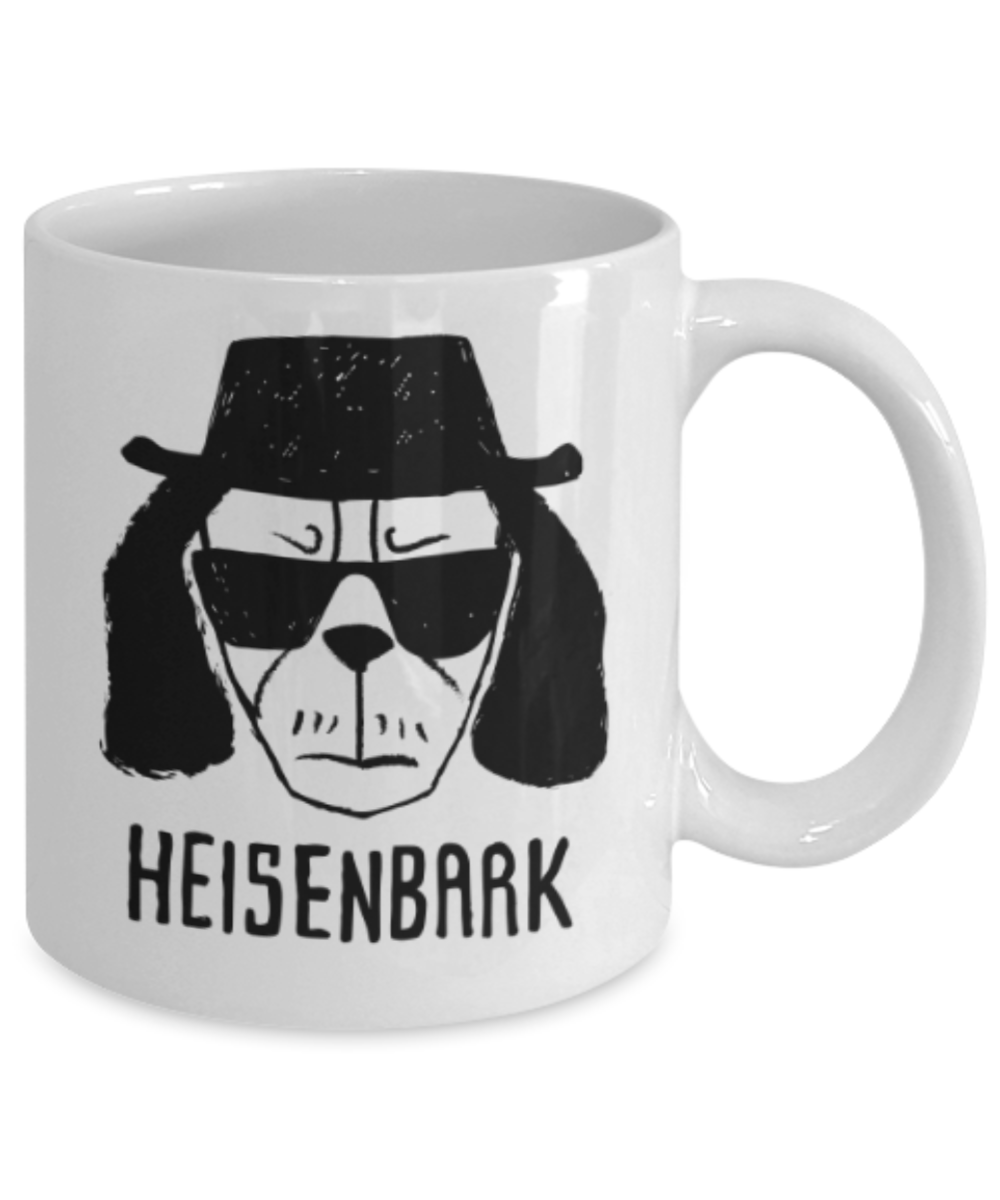 Gift gor dog lovers , Heisenbark - White Coffee Mug Porcelain Tea Cup 11 oz - Great Gift