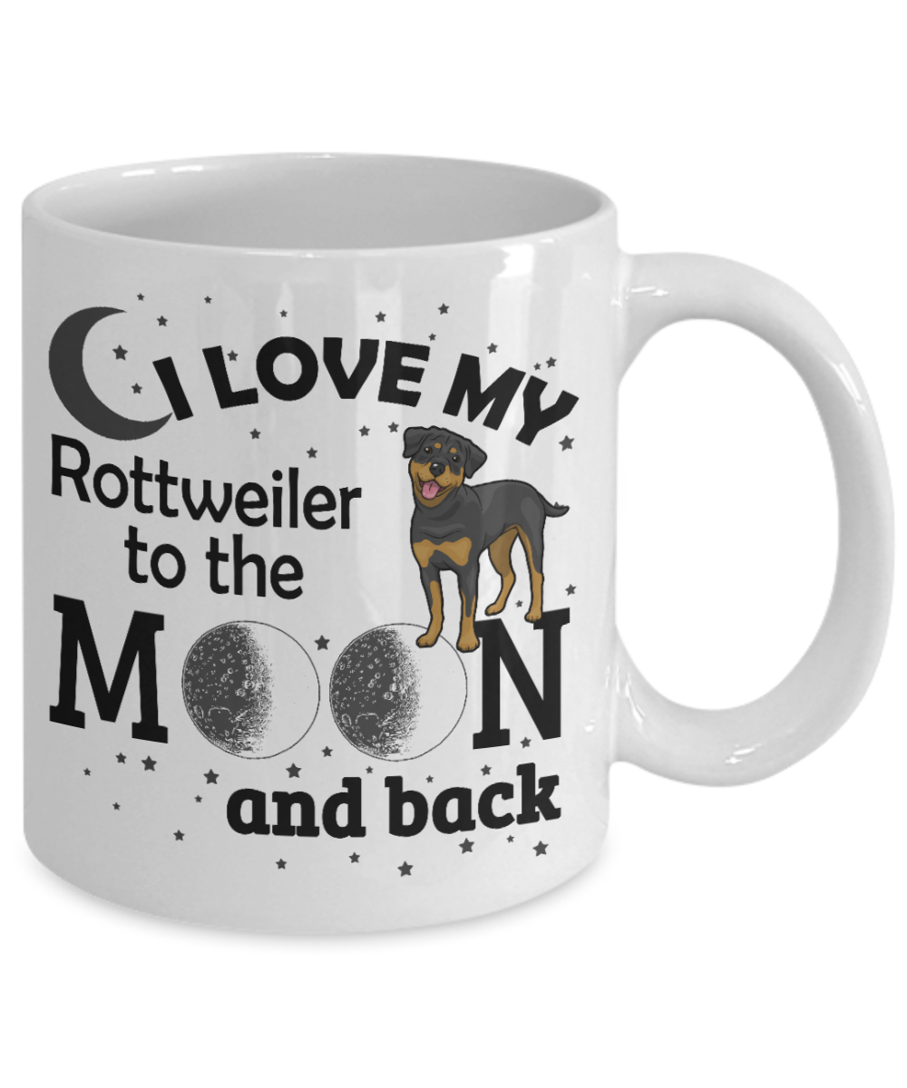 Best Dog Dad Custom Coffee Mug,I Love My Rottweiler To The Moon And Back-White Porcelain Coffee Mug 11 oz