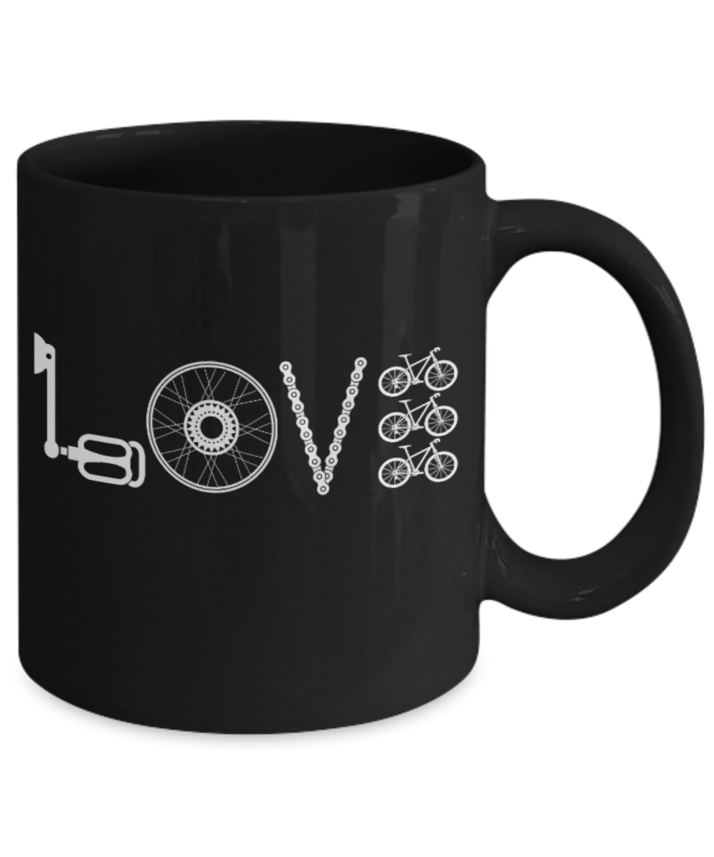 Bycycle Lovers Mugs , Love Bycycle - Black Coffee Mug Porcelain Tea Cup 11 oz - Great Gift