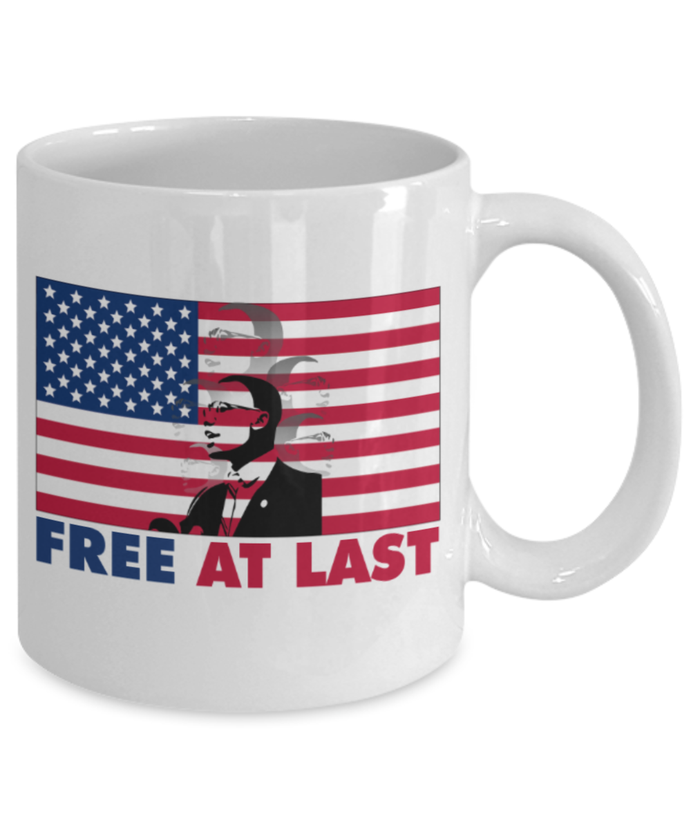 Martin luther king mugshot Speech, Free at last - Funny White Porcelain Coffee Mug Cute Ceramic Cup 11 oz