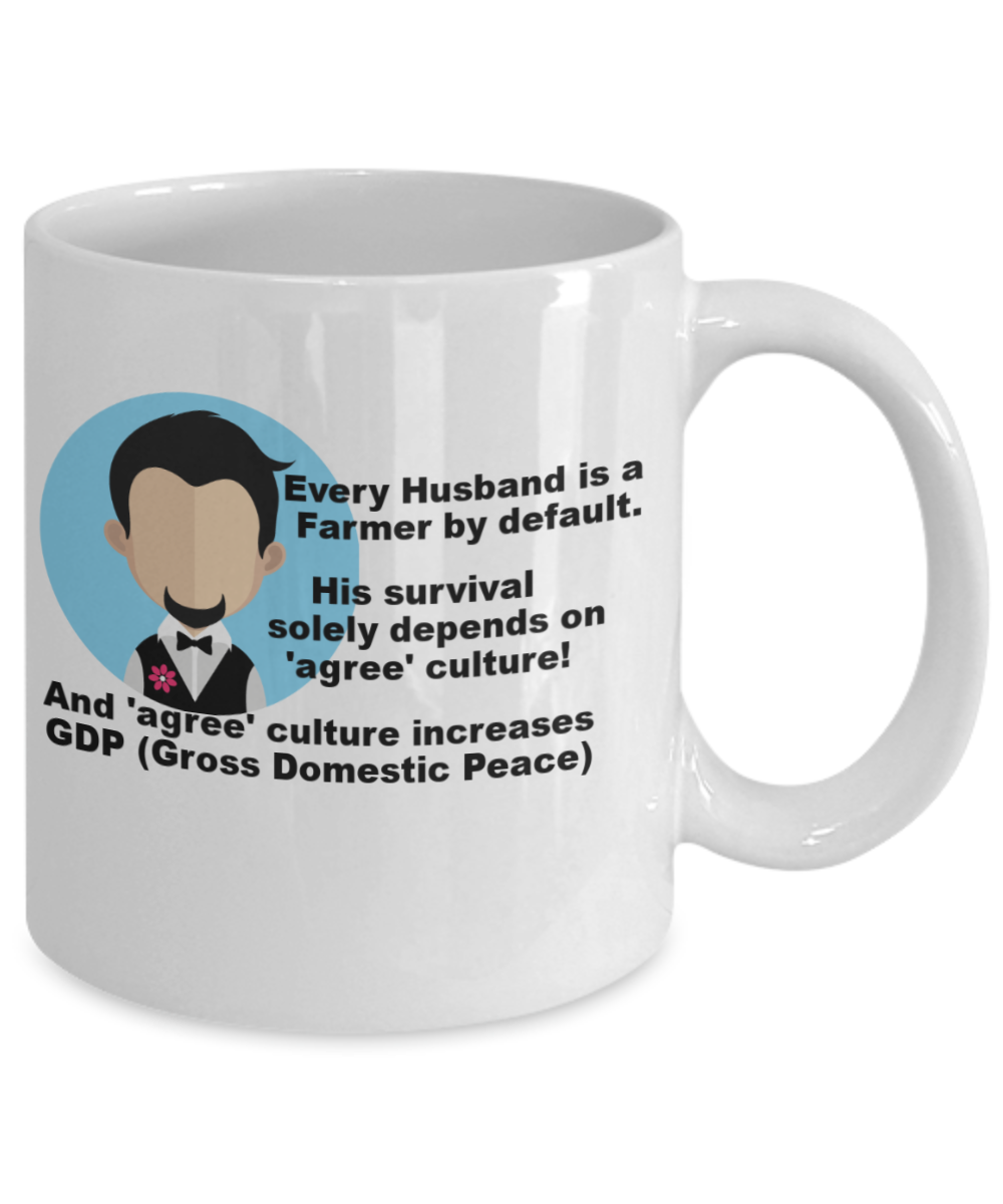 Deadpool mug husband, Every Husband is a Farmer by default - White Porcelain Coffee 11 oz