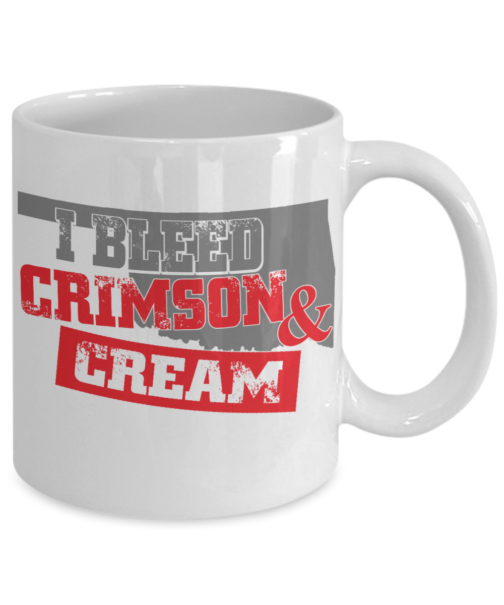 Oklahoma Football Fans Gift Coffee mug, I Bleed Crimson And Cream-White Porcelain Coffee Mug 11 oz