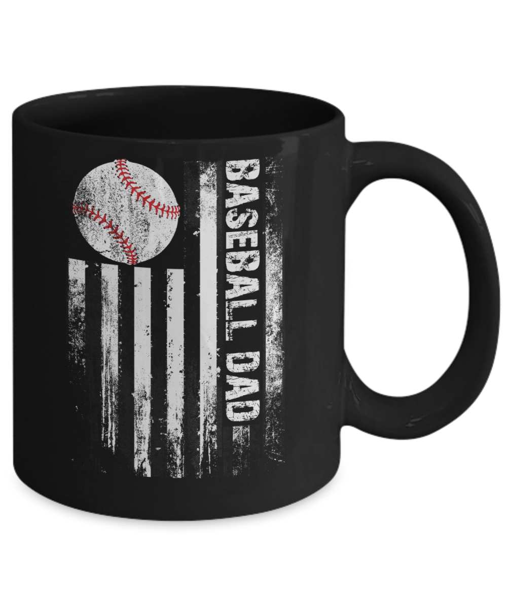 Baseball Dad - Funny Black Porcelain Coffee Mug Cute Ceramic Cup 11 oz