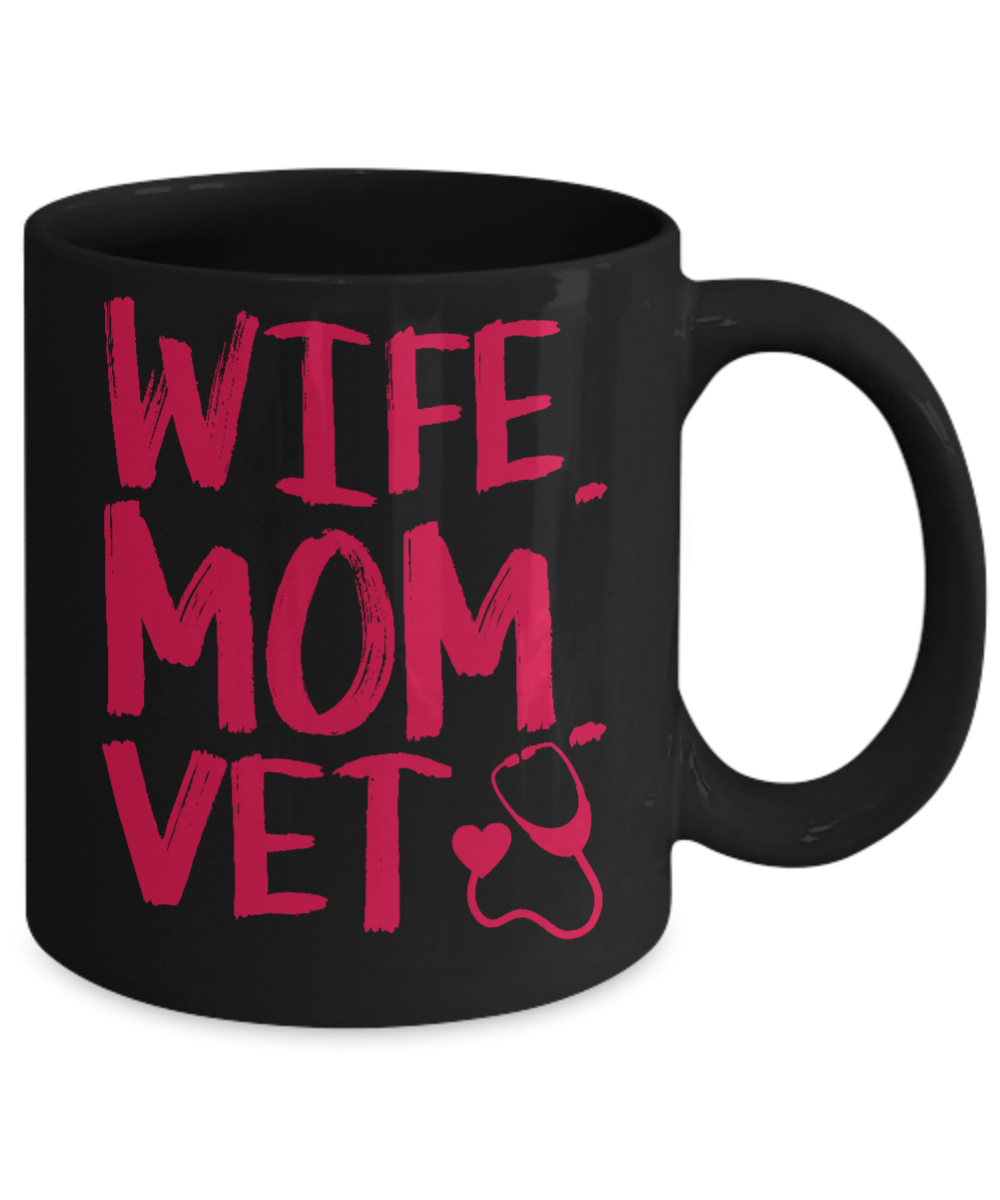 Vet Tech Coffee Mug, Wife Mom Vet-Black Porcelain Coffee Mug 11 oz for Veterinarian, vet,doctor,technician