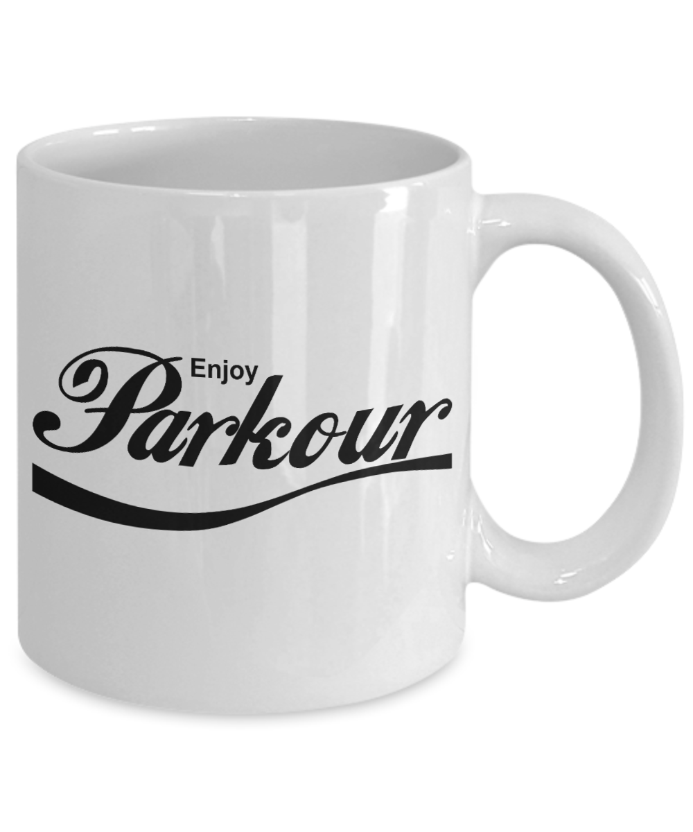 Free Runner Coffee Mug, Enjoy Parkour-White Porcelain Coffee Mug 11 oz for Son, Parkour, Free runner, Hobbyist