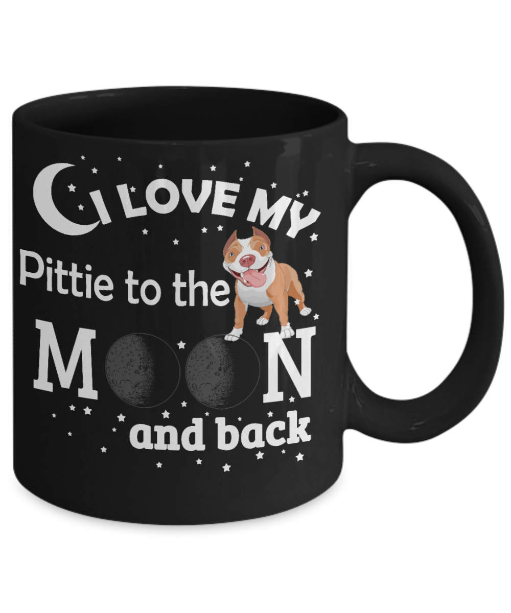 Personalized Dog Lover Gift Coffee mug,I Love My Pittie To The Moon And Back-Black Porcelain Coffee Mug 11 oz