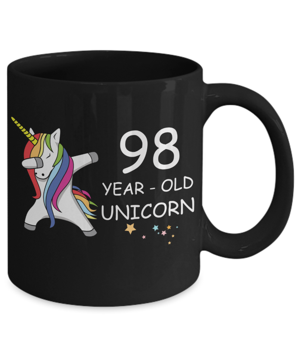 Unicorn Birthday gift 98th Birthday Gift for Women - 98 Year Old Unicorn Dabbing Mug - Funny Black Porcelain Coffee 11 oz, 98th Anniversary Bday Gift for Grandma, Mom, Sister, Bestie - Legends are Born In 1922