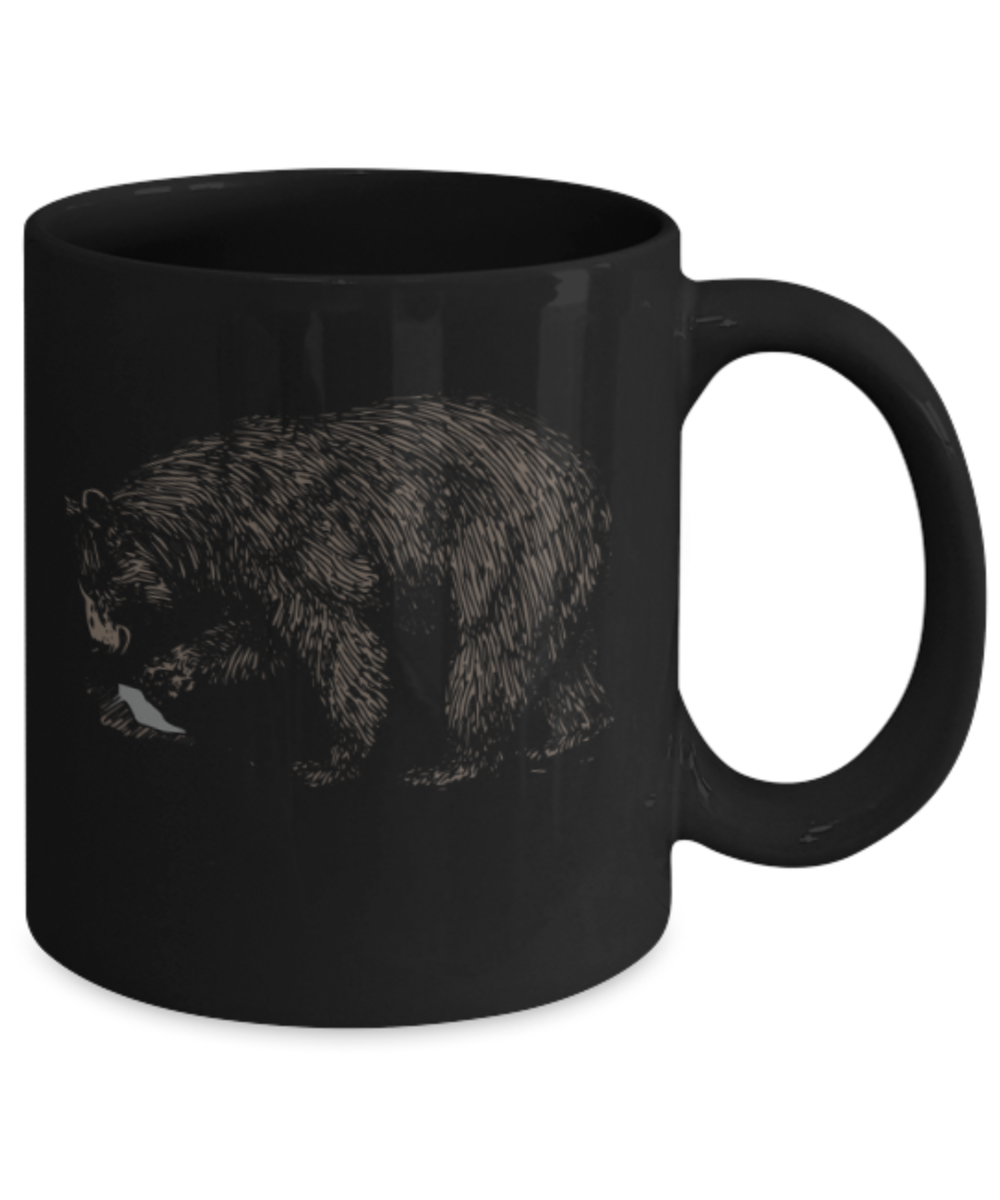 Gift gor Bear lovers , Grin & Bear it - Black Coffee Mug Porcelain Tea Cup 11 oz - Great Gift