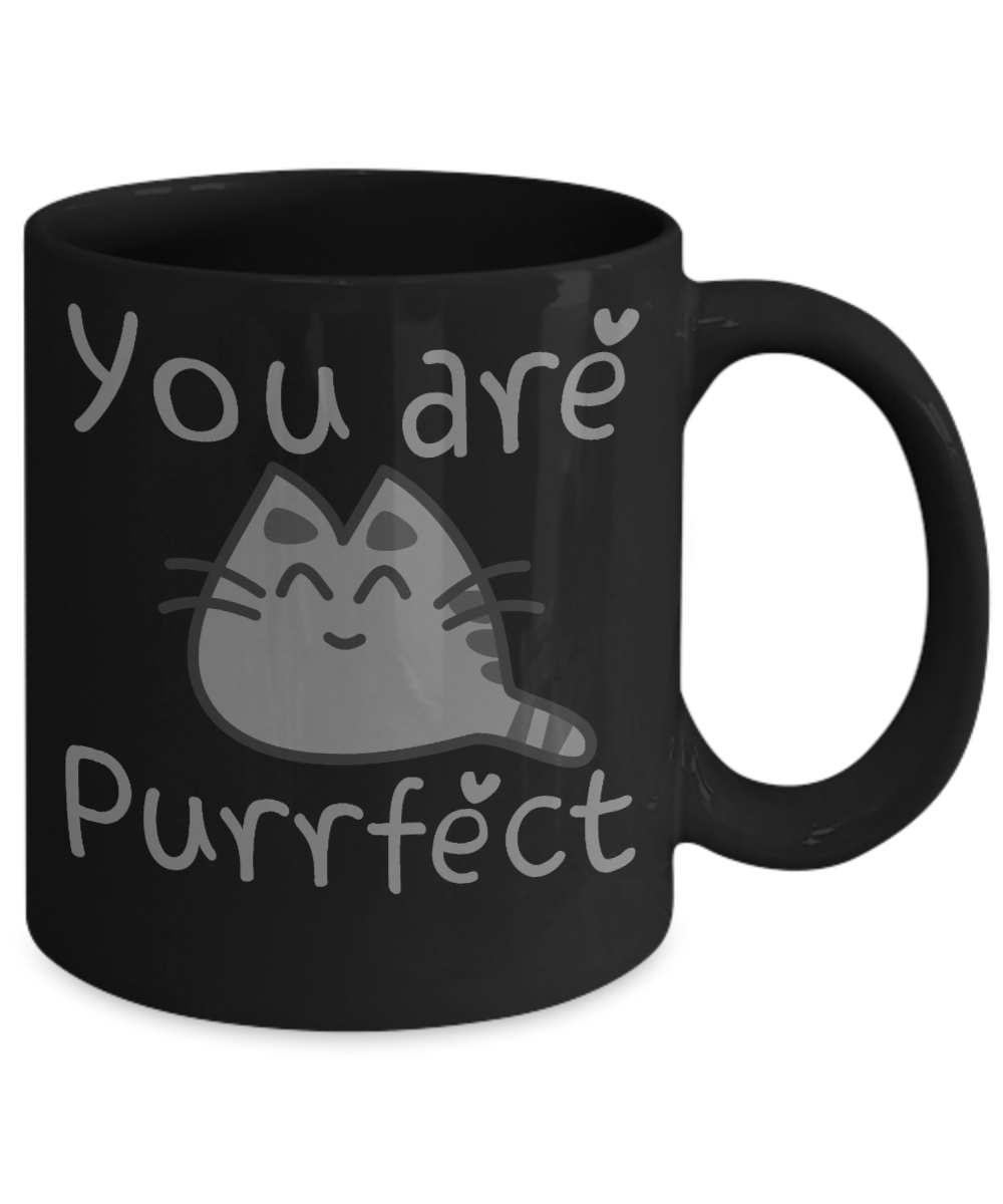 Cat Mom Coffee Mug, You Are Purrfect - Black Porcelain Coffee Mug 11 Oz For Cat Lover