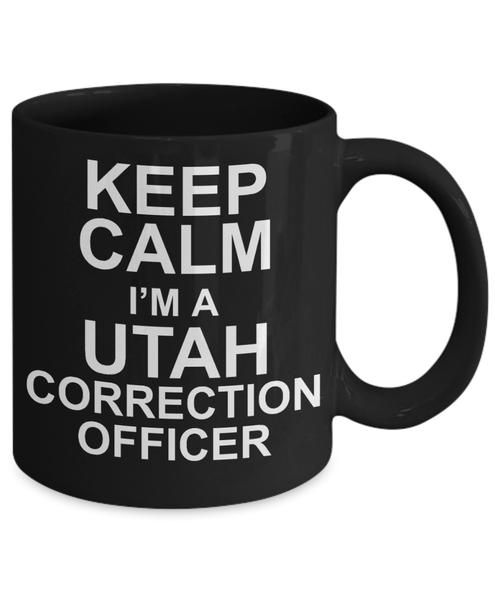 Police Officer Gift Coffee mug, Keep Calm I'm A Utah Correction Officer-Black Porcelain Coffee Mug 11 oz For Police, Cop, Jail, Prison Officer