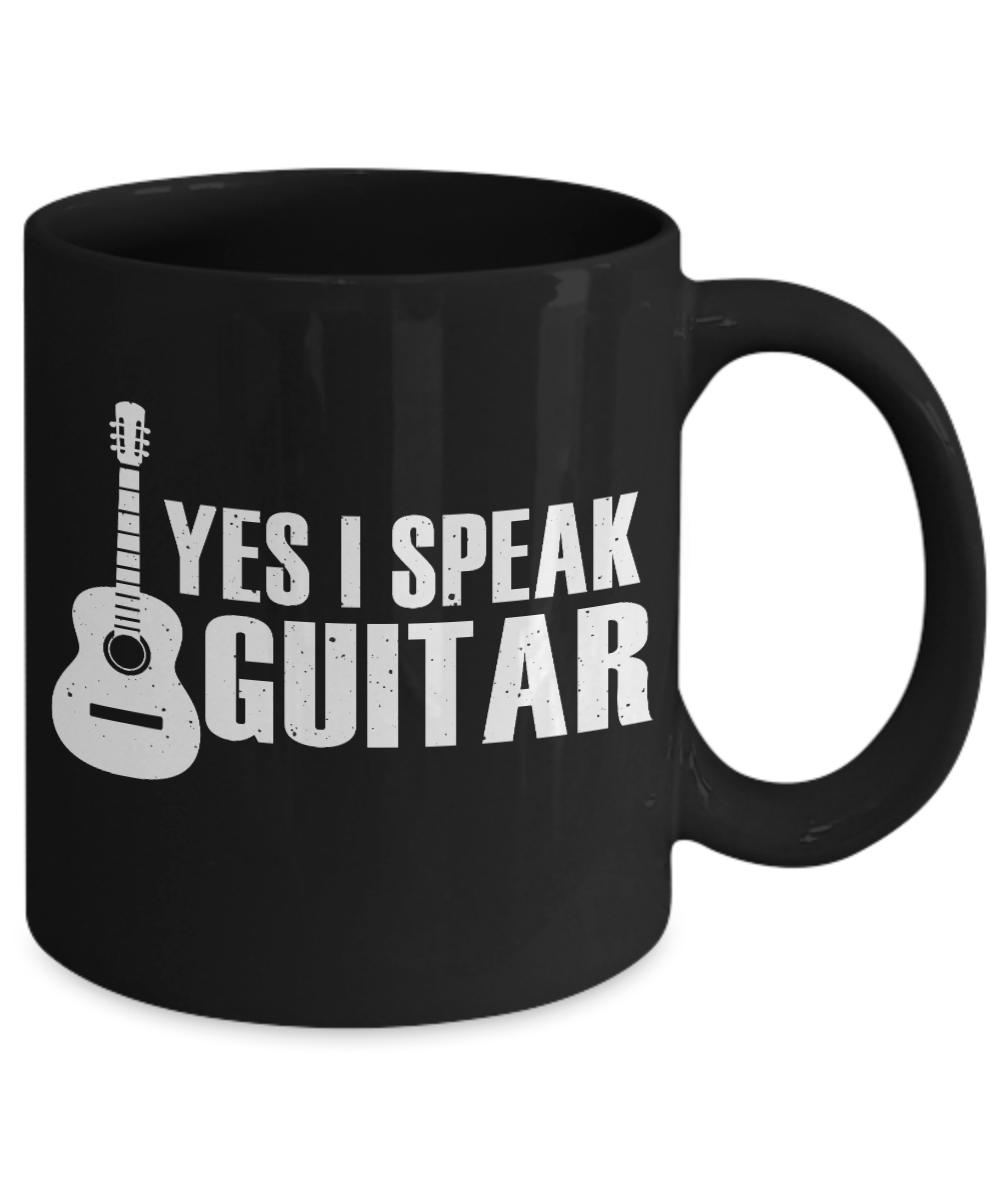 I'm Playing Guitar Coffee Mug, Yes, I Speak Guitar-Black Porcelain Coffee Mug 11 oz for guitarist, dad,mom, son, daughter