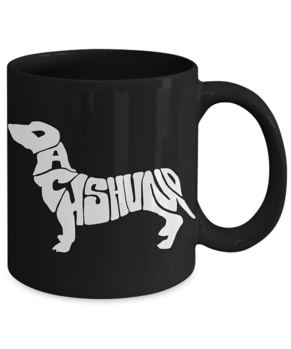 Doxie Dachshund Lovers Gift Coffee mug,Dachshund Shape With Letters-Black Porcelain Coffee Mug 11 oz