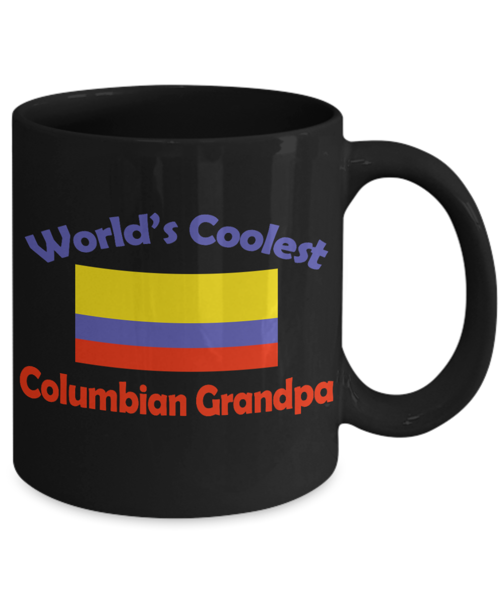 Colombian Gift Coffee Mug, World's Coolest Colombian Grandpa-Black Porcelain Coffee Mug 11 oz