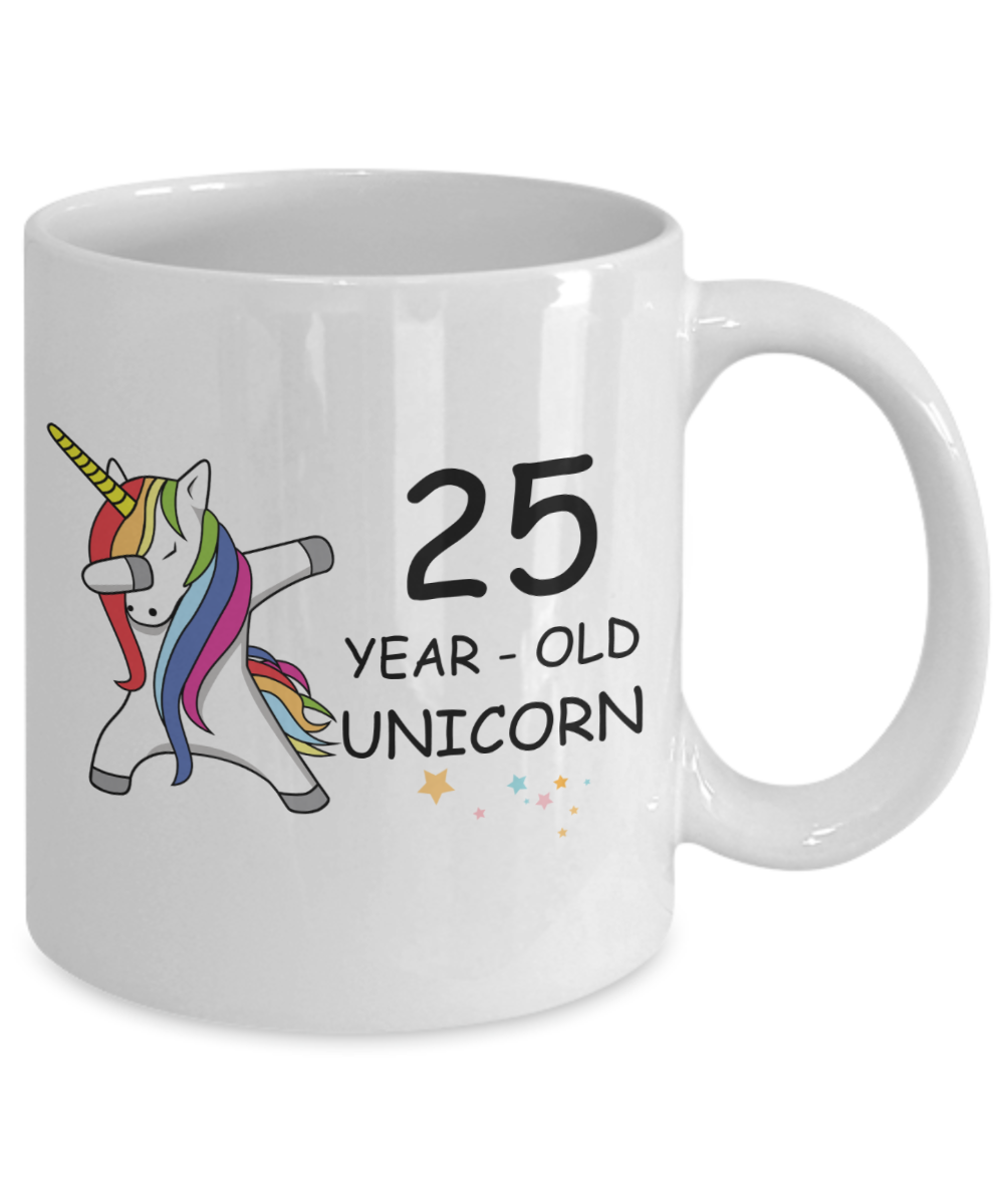 25th Birthday Gift for Women - 25 Year Old Unicorn Dabbing Mug - Funny White Porcelain Coffee 11 oz for Grandma, Mom, Sister, Best Friend, Women, Her - Legends are Born In 1995