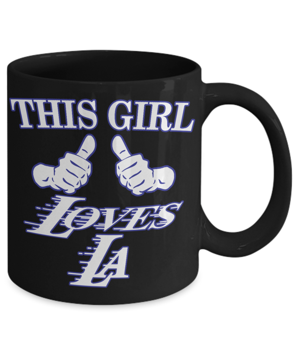 Los Angeles Souvenir Gift Coffee mug, This Girl Loves L A-Black Porcelain Coffee Mug 11 oz