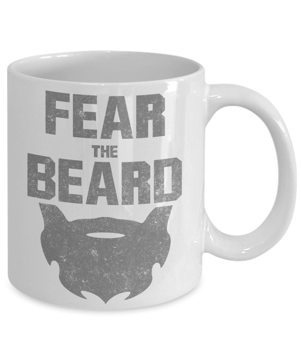 Beard Man Coffee Mug, Fear The Beard -White Porcelain Coffee Mug 11 oz for Husband, Dad, Boyfriend