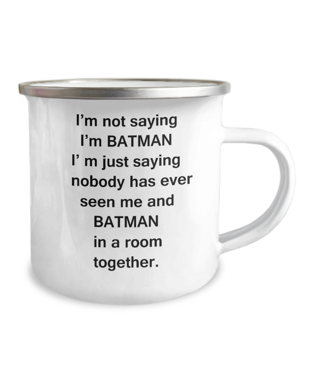 Batman And Me Camper Coffee Mugs - Funny Coffee Mugs For Super Hero Lovers -12 Oz Stainless Steel Enamel Finish White Camper Coffee Mug