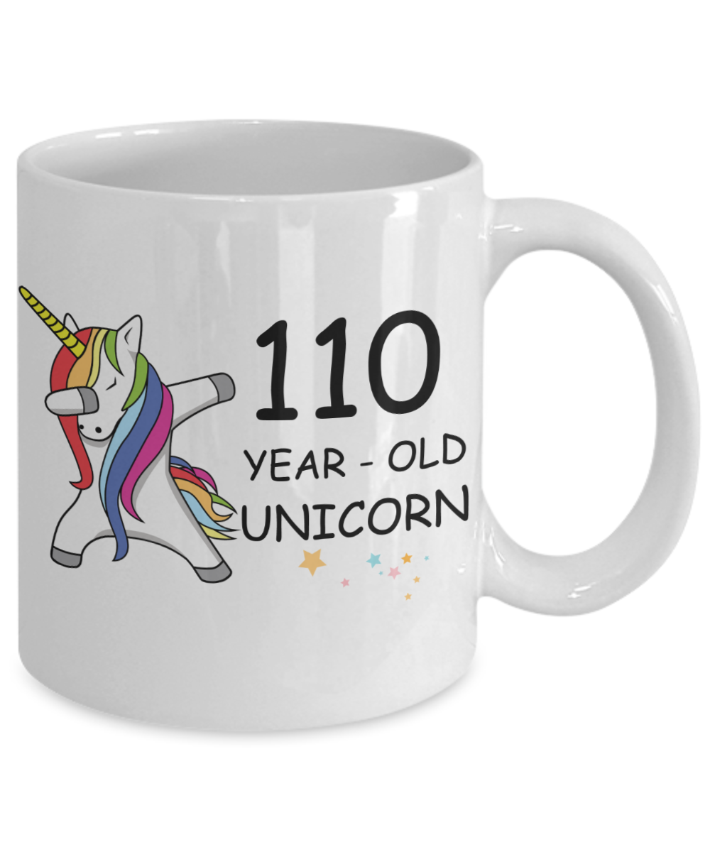 Unicorn Birthday gift 110th Birthday Gift for Women - 110 Year Old Unicorn Dabbing Mug - Funny White Porcelain Coffee 11 oz, 110th Anniversary Bday Gift for Grandma, Mom, Sister, Bestie - Legends are Born In 1910