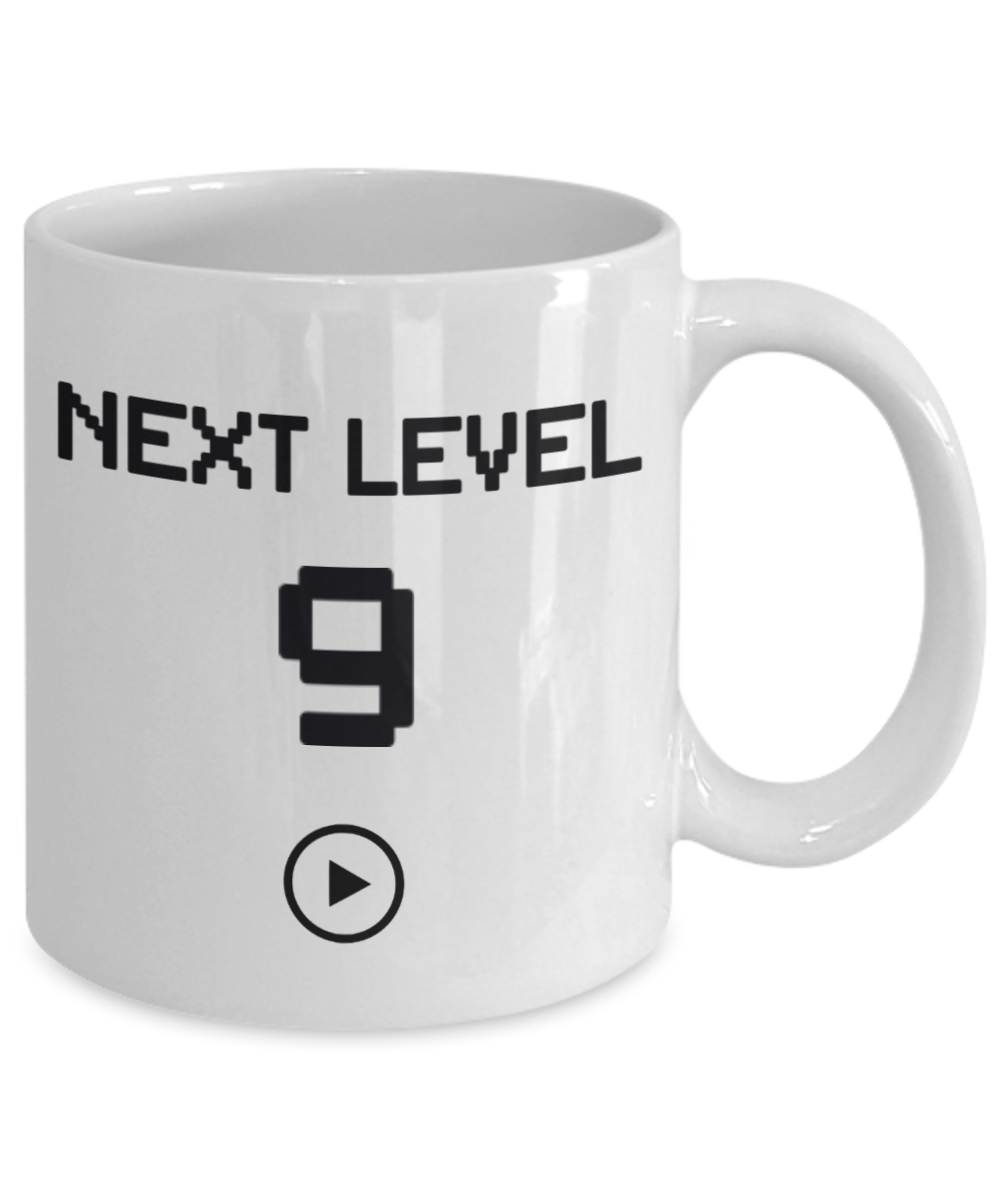 9th Birthday Gift Coffee Mug For Kids, Next Level 9, Gamer Coffee Mug, Birthday Mug- White Porcelain Coffee Mug 11 Oz Funny Quotes Coffee Mug