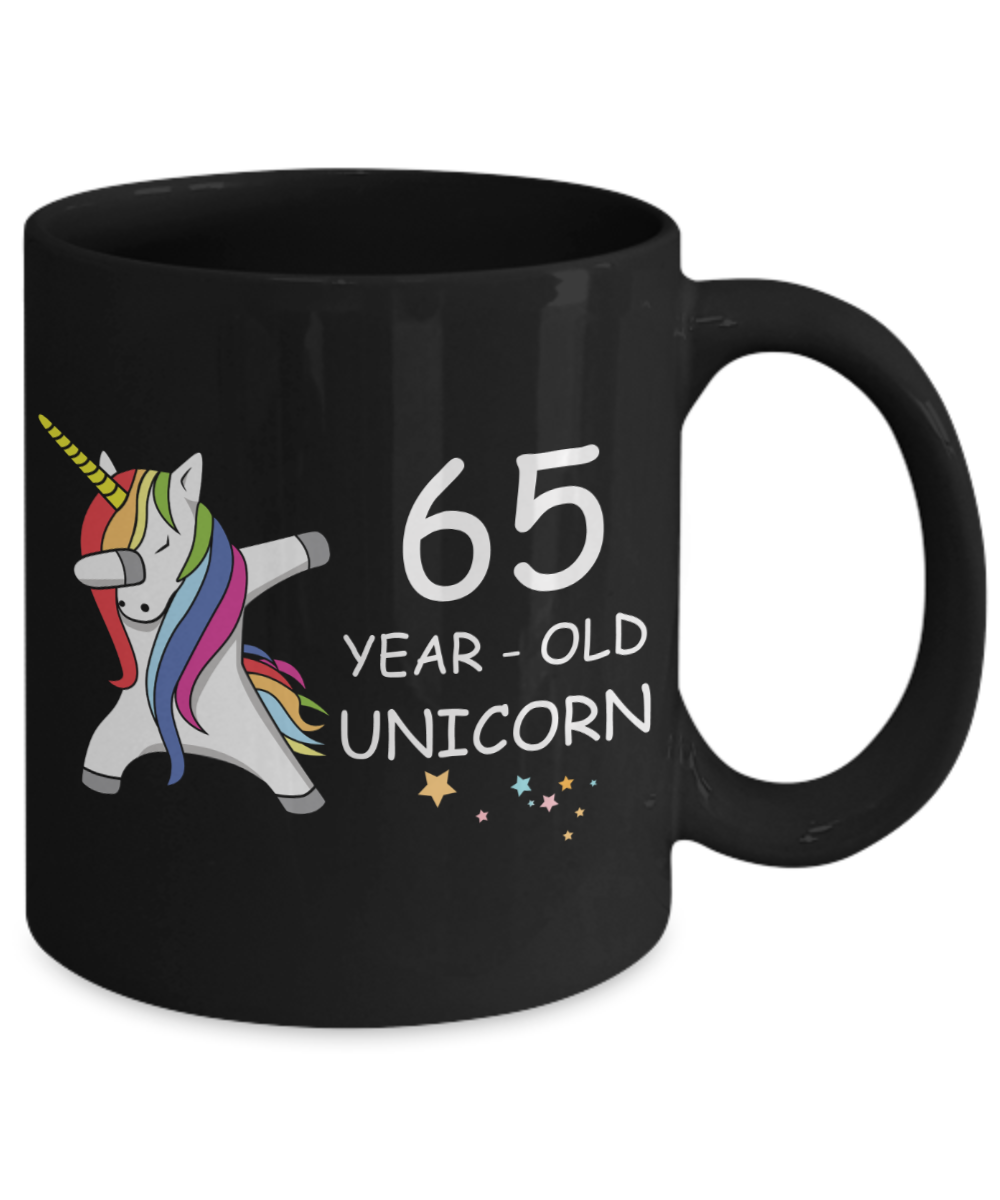 65th Birthday Gift for Women - 65 Year Old Unicorn Dabbing Mug - Funny Black Porcelain Coffee 11 oz for Grandma, Mom, Sister, Best Friend, Women, Her - Legends are Born In 1955