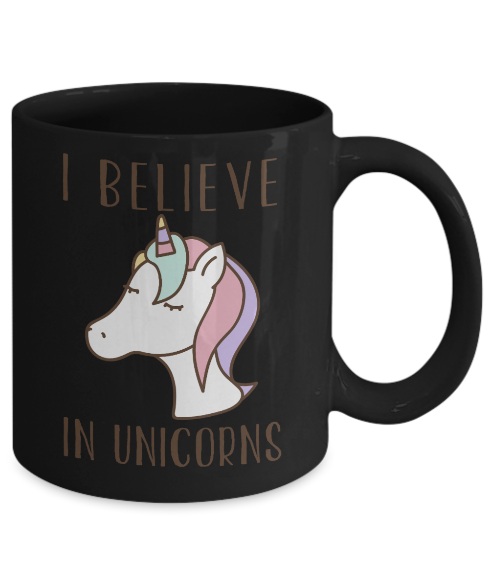 Cute Unicorn Coffee Mug, I Believe In Unicorns-Black Porcelain Coffee Mug 11 oz For Daughter,Teen,Women, Grandma