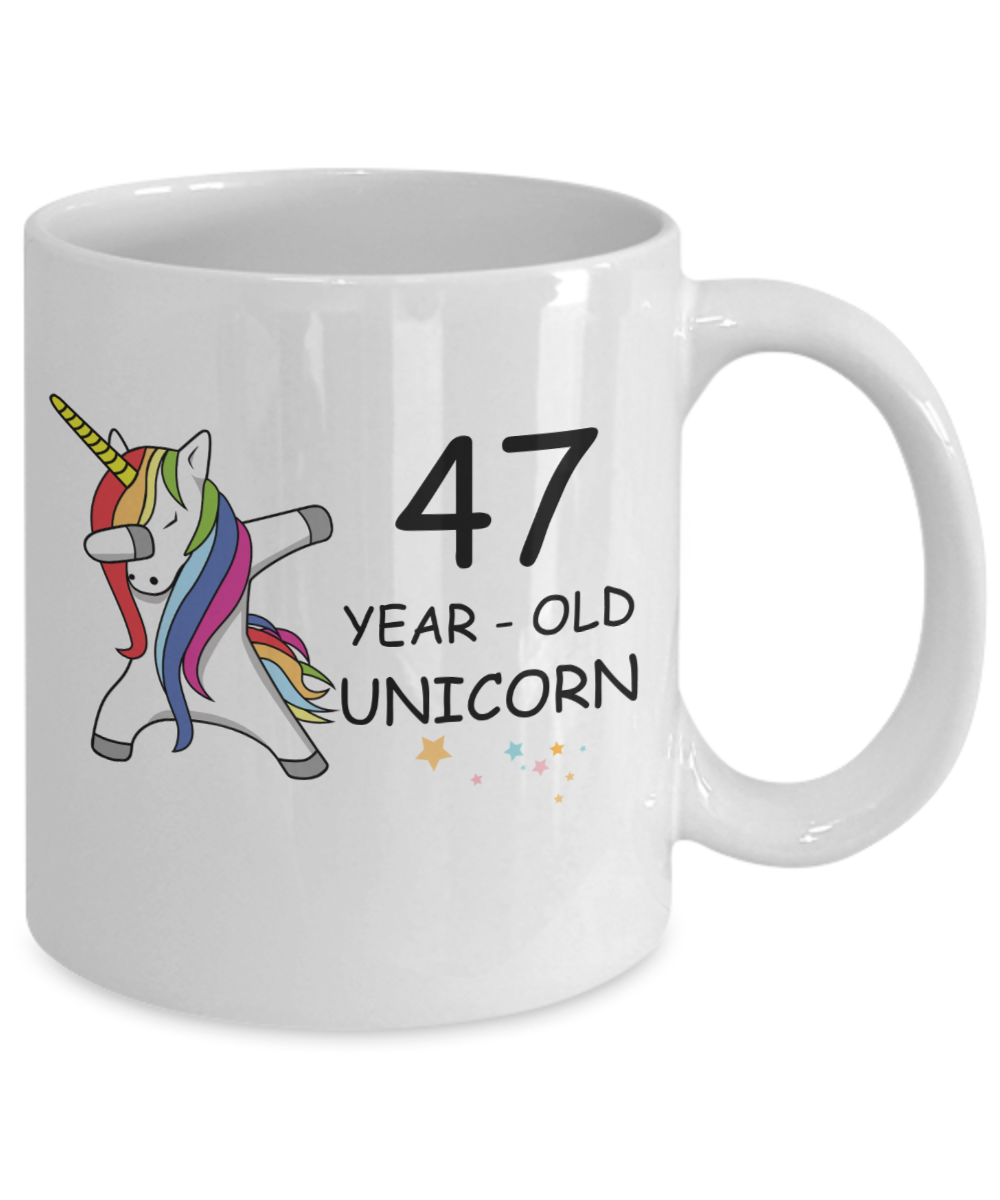 Unicorn Birthday gift 47th Birthday Gift for Women - 47 Year Old Unicorn Dabbing Mug - Funny White Porcelain Coffee 11 oz, 47th Anniversary Bday Gift for Grandma, Mom, Sister, Bestie - Legends are Born In 1973