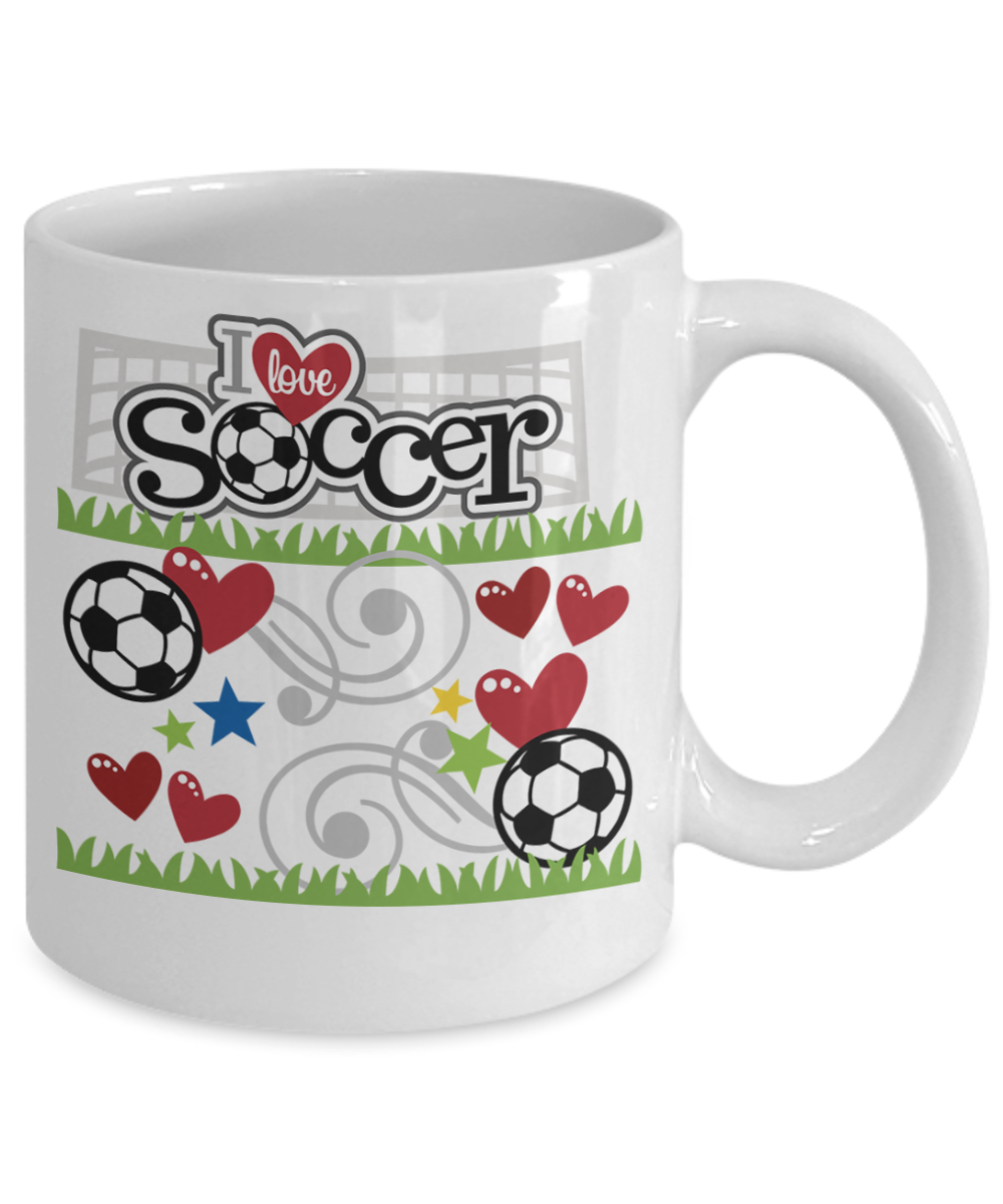 Soccer Coach Gift, I love Soccer - White Porcelain Coffee 11 oz
