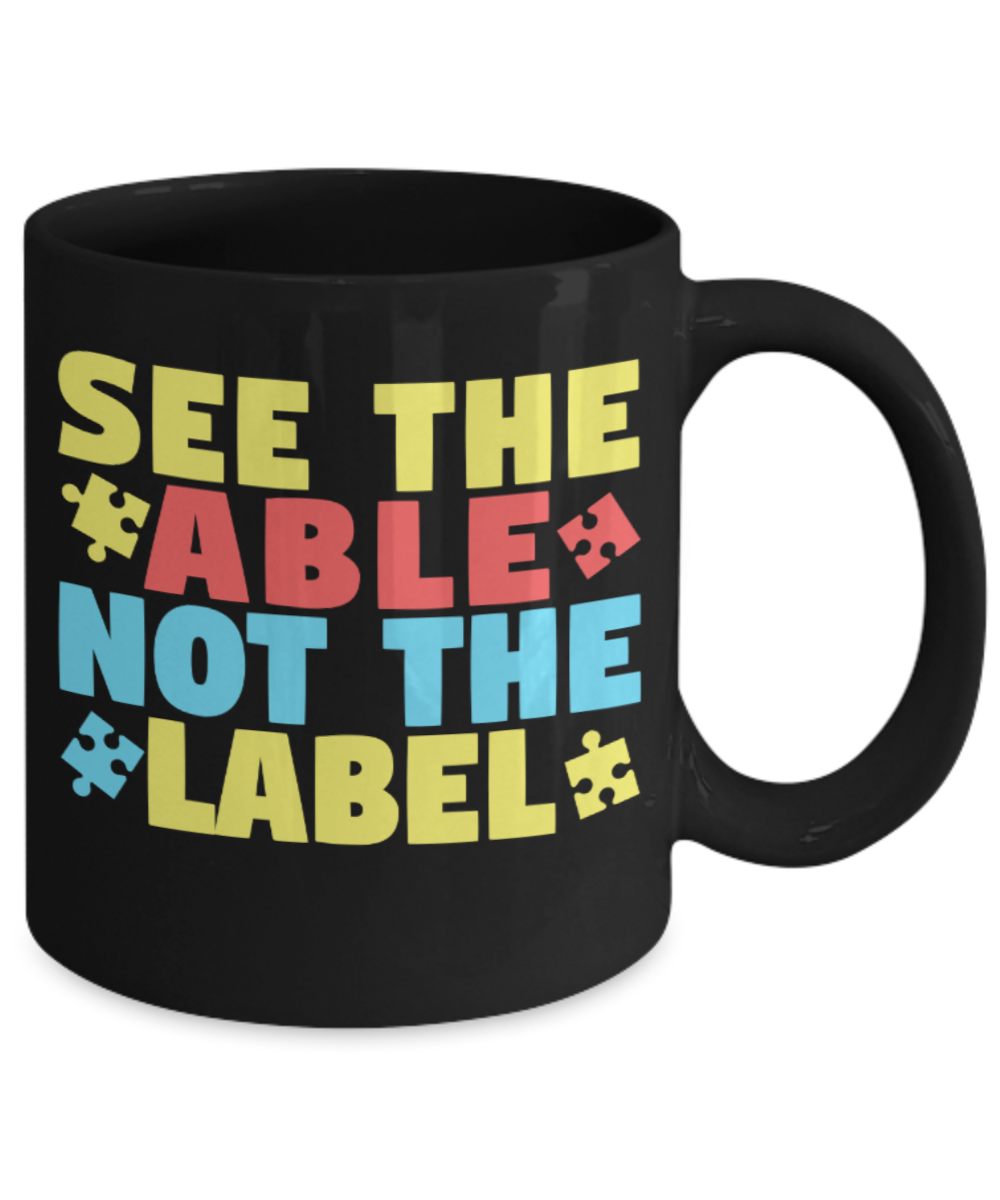 U S Veteran Lovers Mugs , See the Able not the Label - Black Coffee Mug Porcelain Tea Cup 11 oz - Great Gift