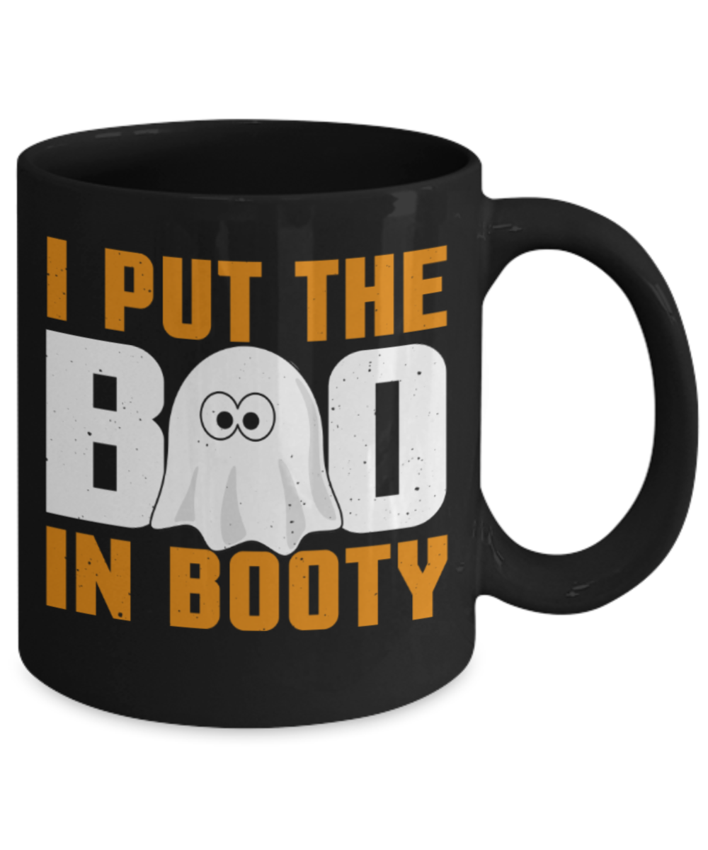 Midnight mug rogue - I put the Boo in Booty - Black Porcelain Coffee Mug Cute Ceramic Cup 11 oz