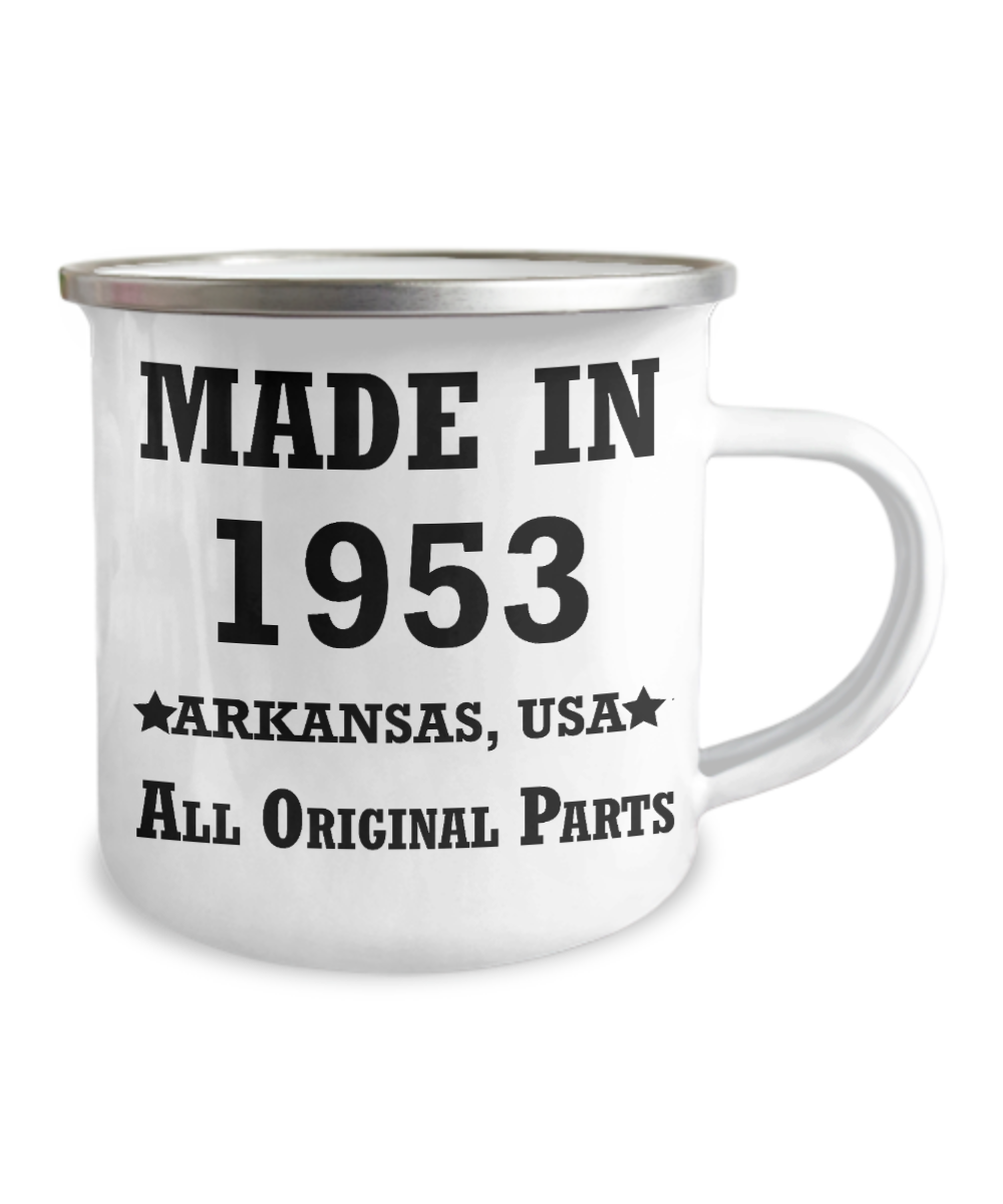 66th birthday Coffee Mug-Made in 1953 All Original Parts Arkansas-Best 66th Birthday Mug-12 Oz Stainless Steel Enamel Finish White Camper Coffee Mug