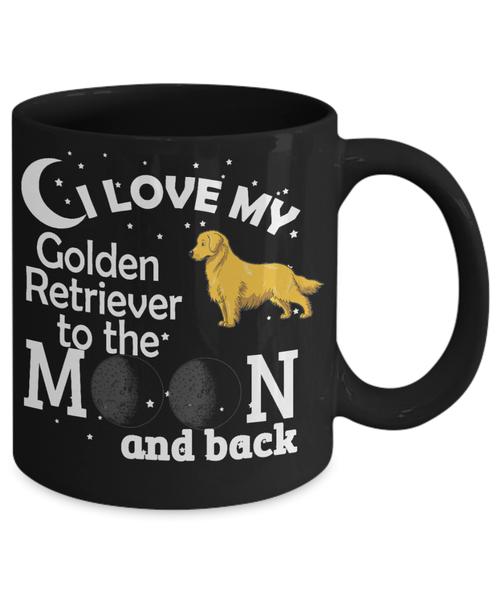 Best Dog Mom Custom Coffee Mug,I Love My Golden Retriever To The Moon And Back-Black Porcelain Coffee Mug 11 oz