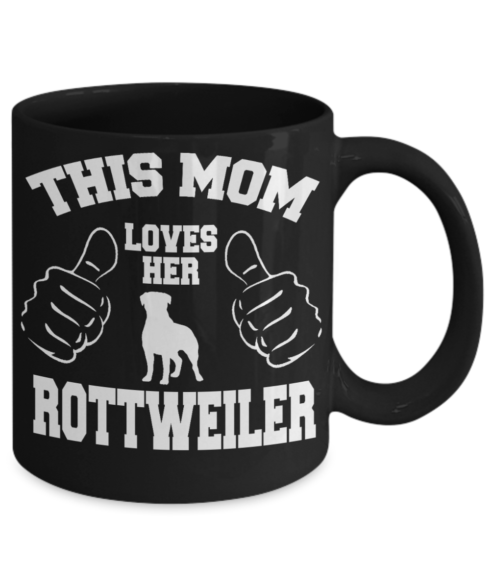 Dog Mom Gift Custom Coffee mug,This Mom Loves Her Rottweiler-Black Porcelain Coffee Mug 11 oz