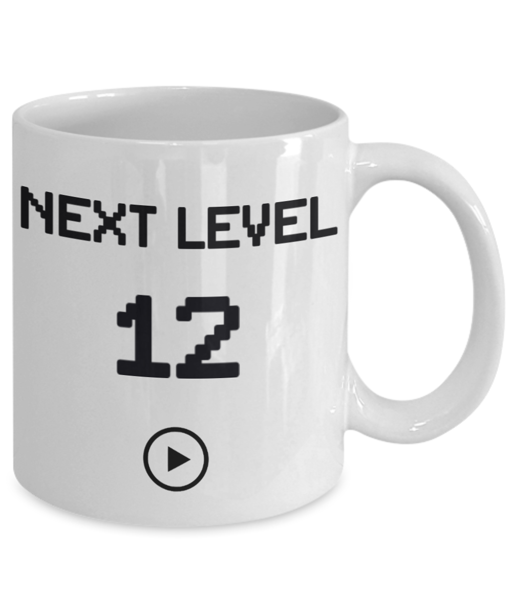 12th Birthday Gift Coffee Mug For Kids, Next Level 12, Gamer Coffee Mug, Birthday Mug- White Porcelain Coffee Mug 11 Oz Funny Quotes Coffee Mug