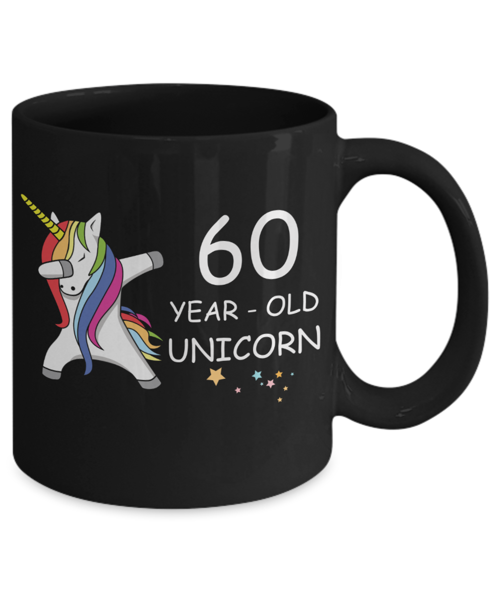 60th Birthday Gift for Women - 60 Year Old Unicorn Dabbing Mug - Funny Black Porcelain Coffee 11 oz for Grandma, Mom, Sister, Best Friend, Women, Her - Legends are Born In 1960