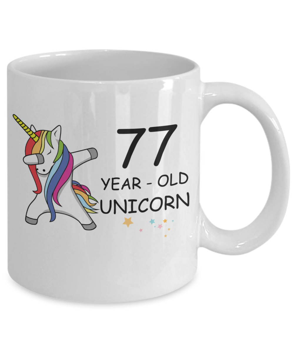 Unicorn Birthday gift 77th Birthday Gift for Women - 77 Year Old Unicorn Dabbing Mug - Funny White Porcelain Coffee 11 oz, 77th Anniversary Bday Gift for Grandma, Mom, Sister, Bestie - Legends are Born In 1943