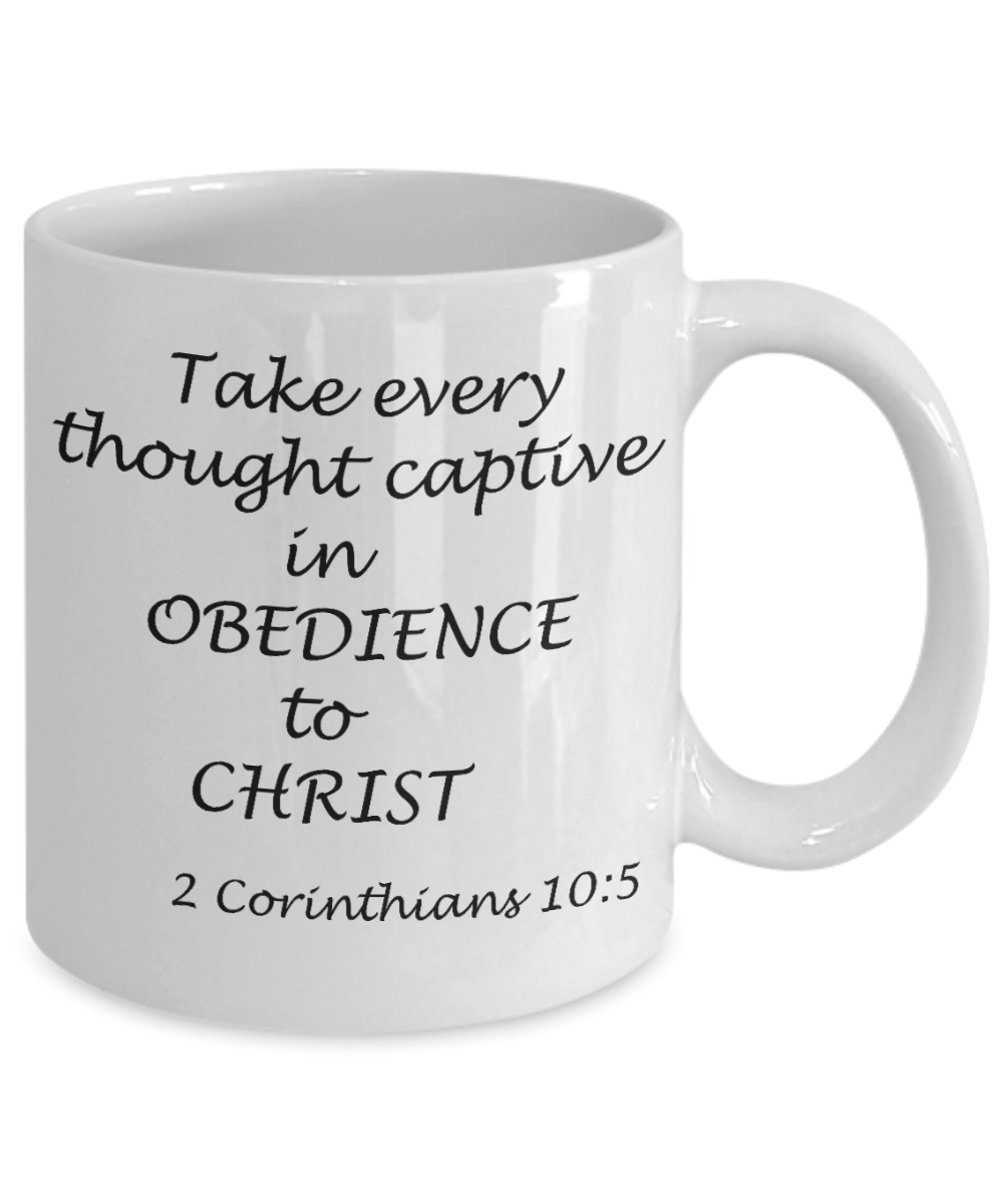 2 Corinthians 10:5 bible quotes, Obedience to Christ - White Coffee Mug Tea Cup 11 oz Gift