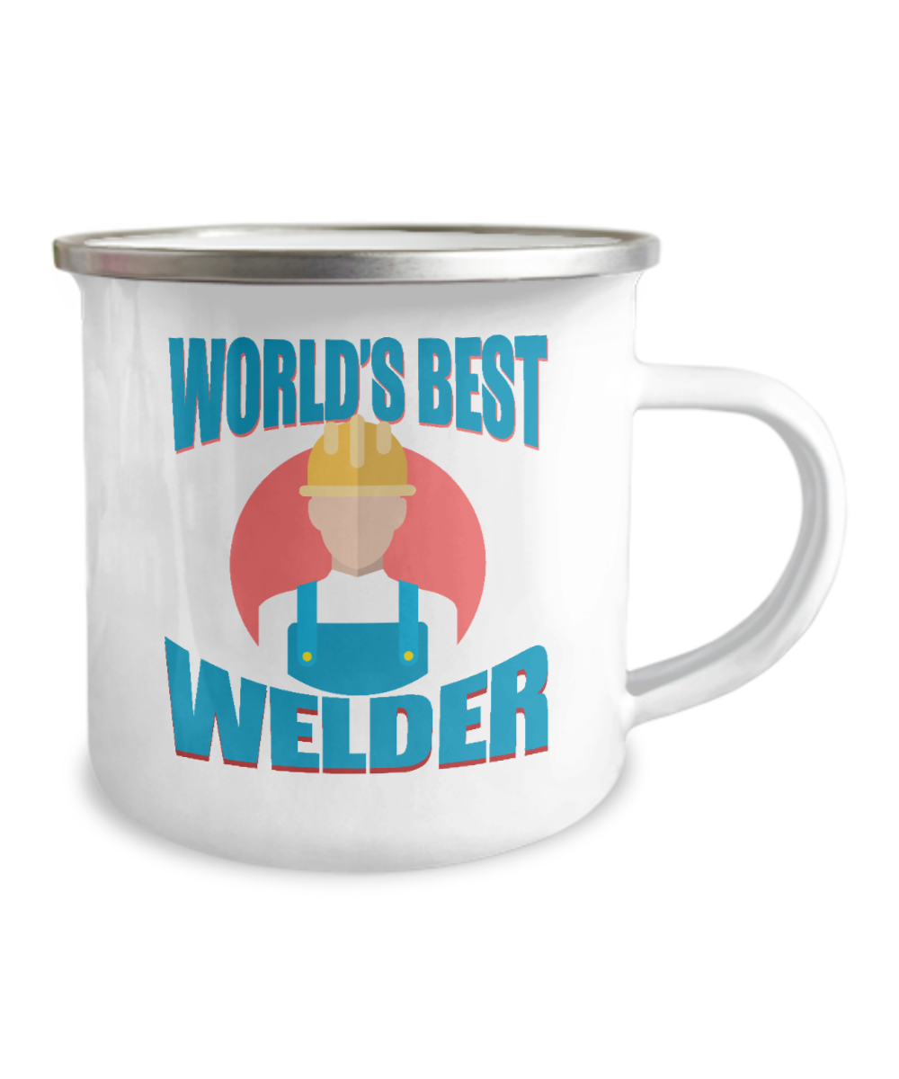 Welder Coffee Mug, worlds Best welder- 12 Oz Stainless Steel Enamel Finish White Camper Coffee Mug