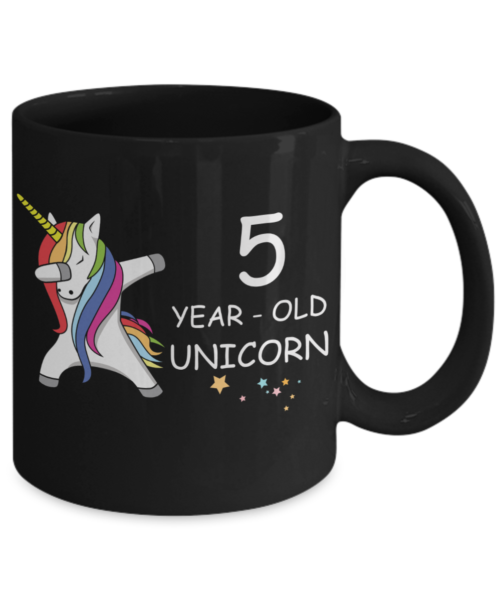 Unicorn Birthday gift 5th Birthday Gift for Women - 5 Year Old Unicorn Dabbing Mug - Funny Black Porcelain Coffee 11 oz, 5th Anniversary Bday Gift for Grandma, Mom, Sister, Bestie - Legends are Born In 2015