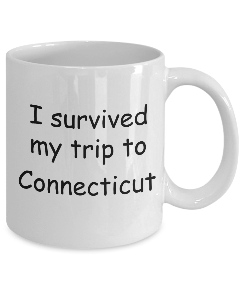 Patriotic coffee mugs , I survived my trip to Connecticut - White Coffee Mug Tea Cup 11 oz Gift