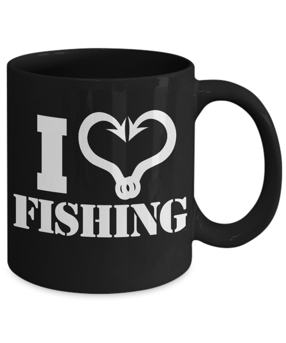 Fisherman Love Custom Gift Coffee mug, I Love Fishing-Black Porcelain Coffee Mug 11 oz