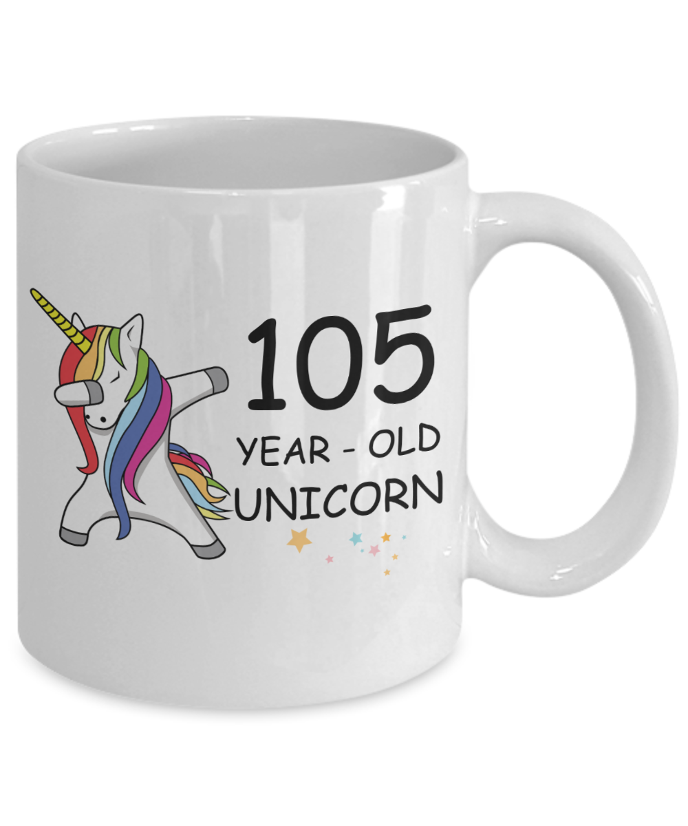 105th Birthday Gift for Women - 105 Year Old Unicorn Dabbing Mug - Funny White Porcelain Coffee 11 oz for Grandma, Mom, Sister, Best Friend, Women, Her - Legends are Born In 1915