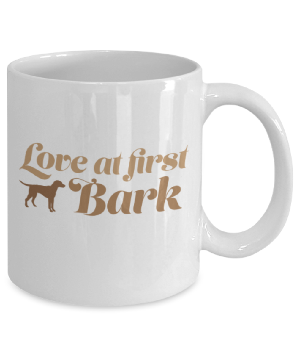 Gift gor dog lovers , Love at First Bark - White Coffee Mug Porcelain Tea Cup 11 oz - Great Gift