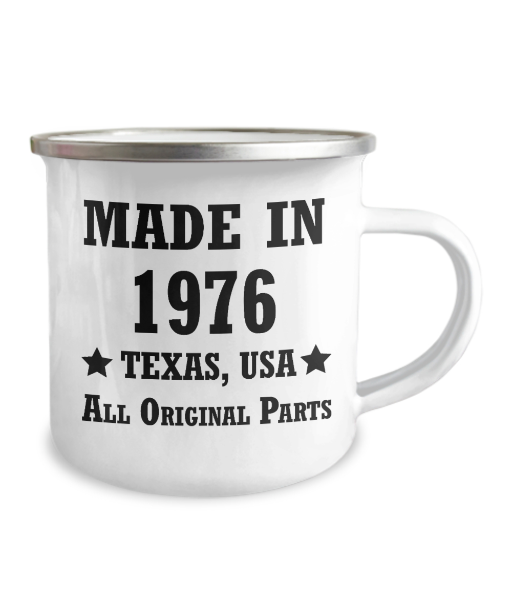 44th birthday Coffee Mug for men - Made in 1976 Texas All Original -Premium 12 Oz Stainless Steel Enamel Finish White Camper Coffee Mug