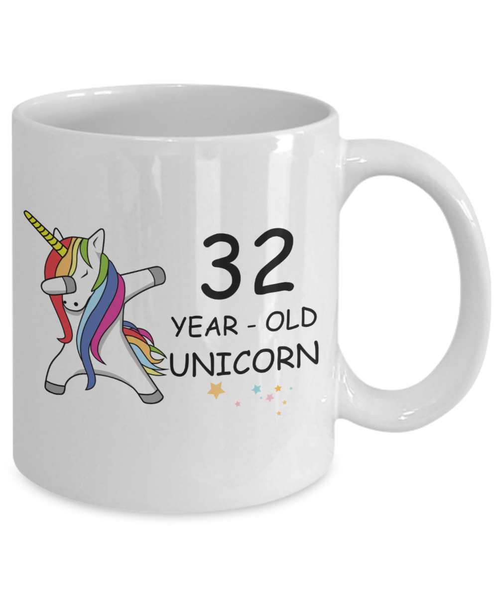 Unicorn Birthday gift 32nd Birthday Gift for Women - 32 Year Old Unicorn Dabbing Mug - Funny White Porcelain Coffee 11 oz, 32nd Anniversary Bday Gift for Grandma, Mom, Sister, Bestie - Legends are Born In 1988