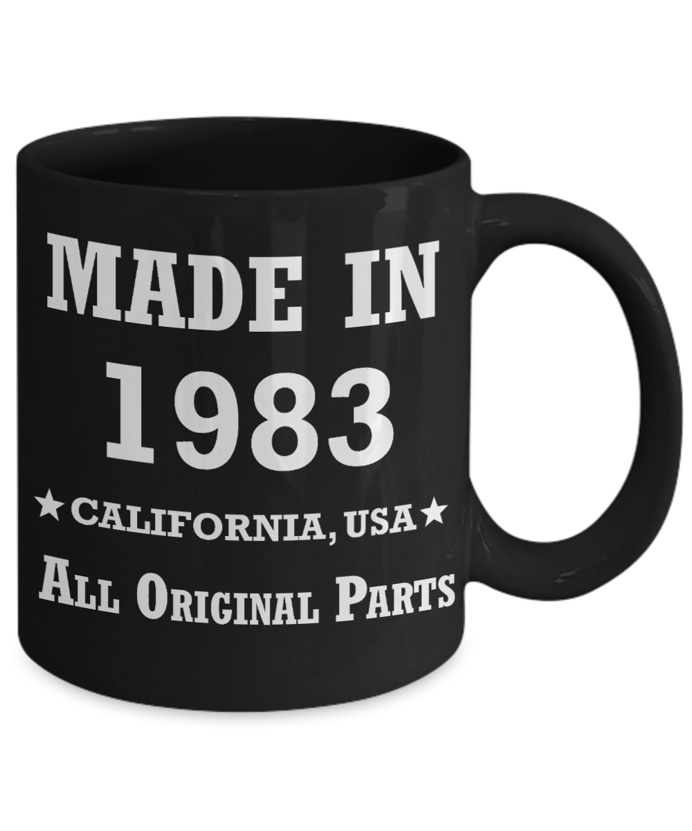 36th birthday gifts for men - Made in 1983 All Original Parts California - Best 36th Birthday Gifts for family Ceramic Cup Black, Funny Mugs Gift Ideas 11 Oz
