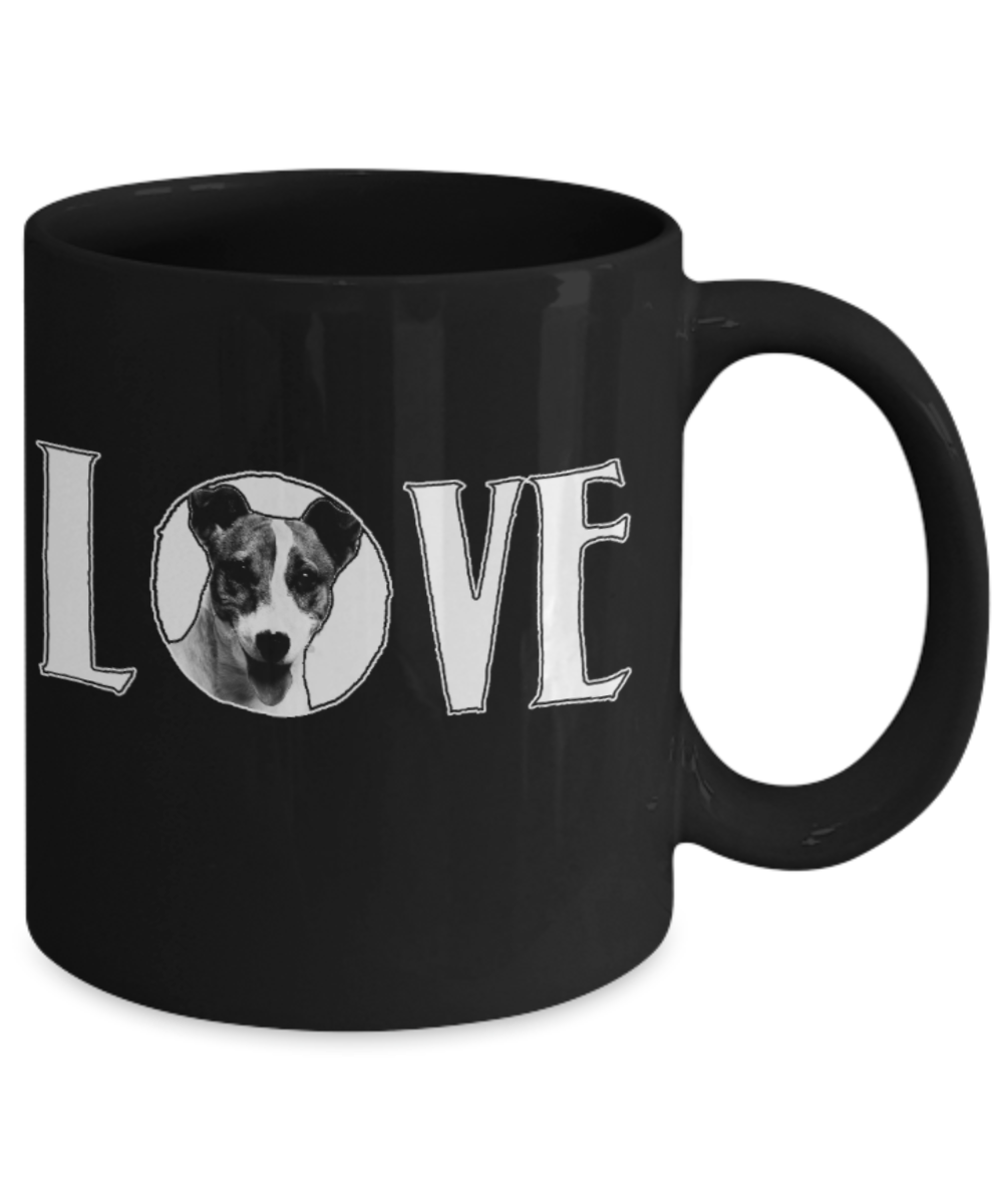 Dog Lovers Mugs , Dog Love - Black Coffee Mug Porcelain Tea Cup 11 oz - Great Gift