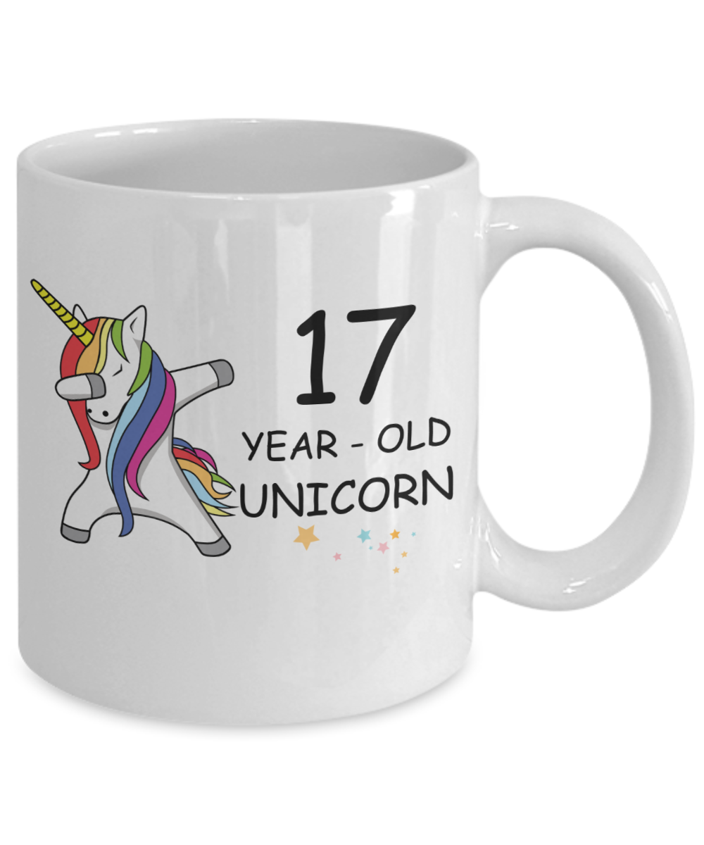 Unicorn Birthday gift 17th Birthday Gift for Women - 17 Year Old Unicorn Dabbing Mug - Funny White Porcelain Coffee 11 oz, 17th Anniversary Bday Gift for Grandma, Mom, Sister, Bestie - Legends are Born In 2003