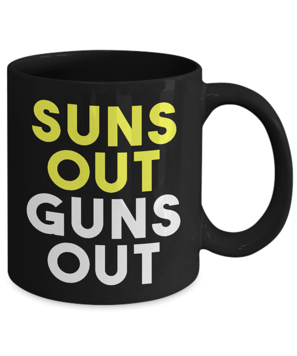 I Like Guns Coffee Mug, Suns Out Guns Out -Black Porcelain Coffee Mug 11 oz for Husband, Dad, Boyfriend,Grandpa