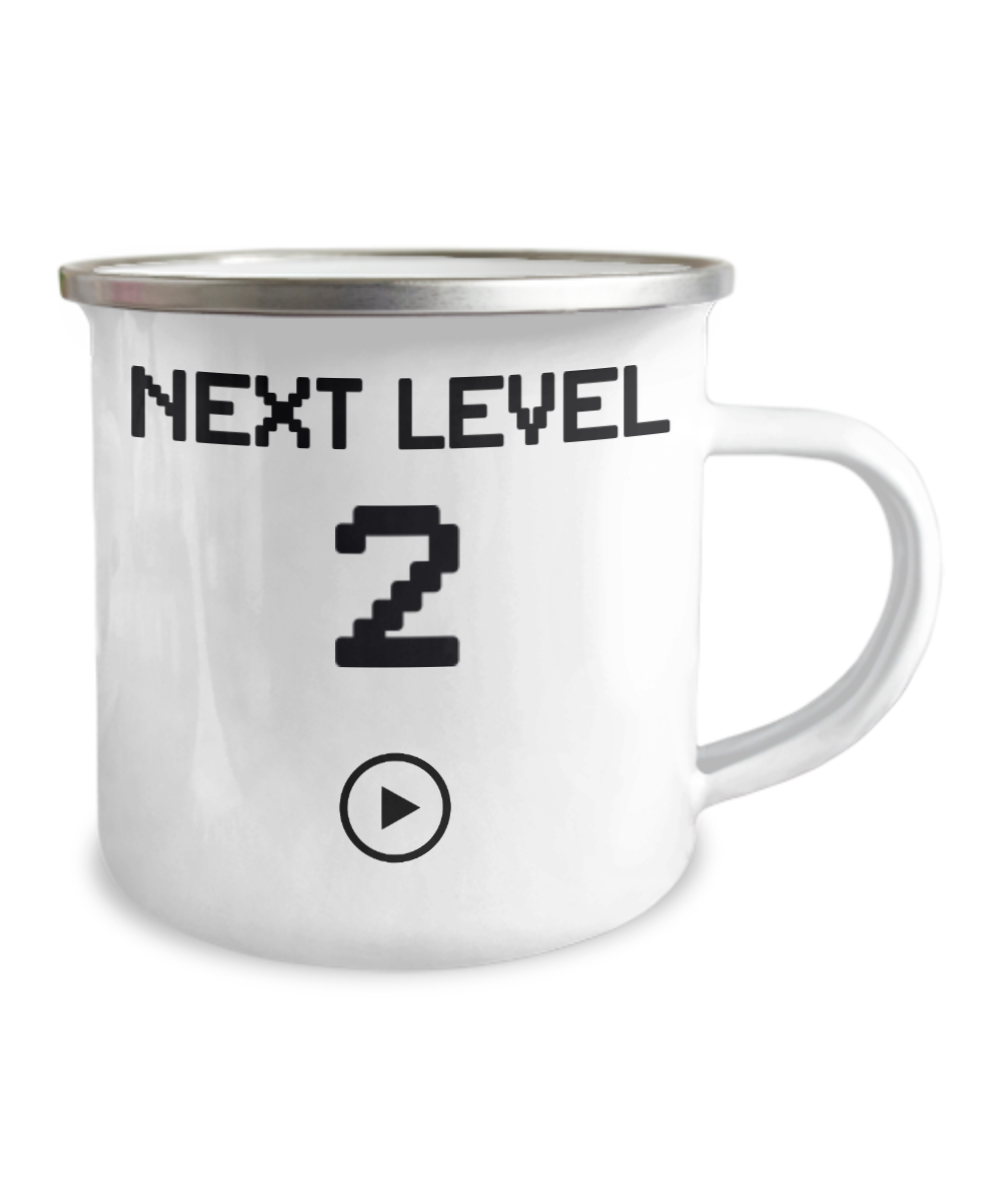 2nd Birthday Gift Coffee Mug For Kids, Next Level 2, Gamer Coffee Mug, Birthday Mug- 12 Oz Stainless Steel Enamel Finish White Camper Coffee Mug